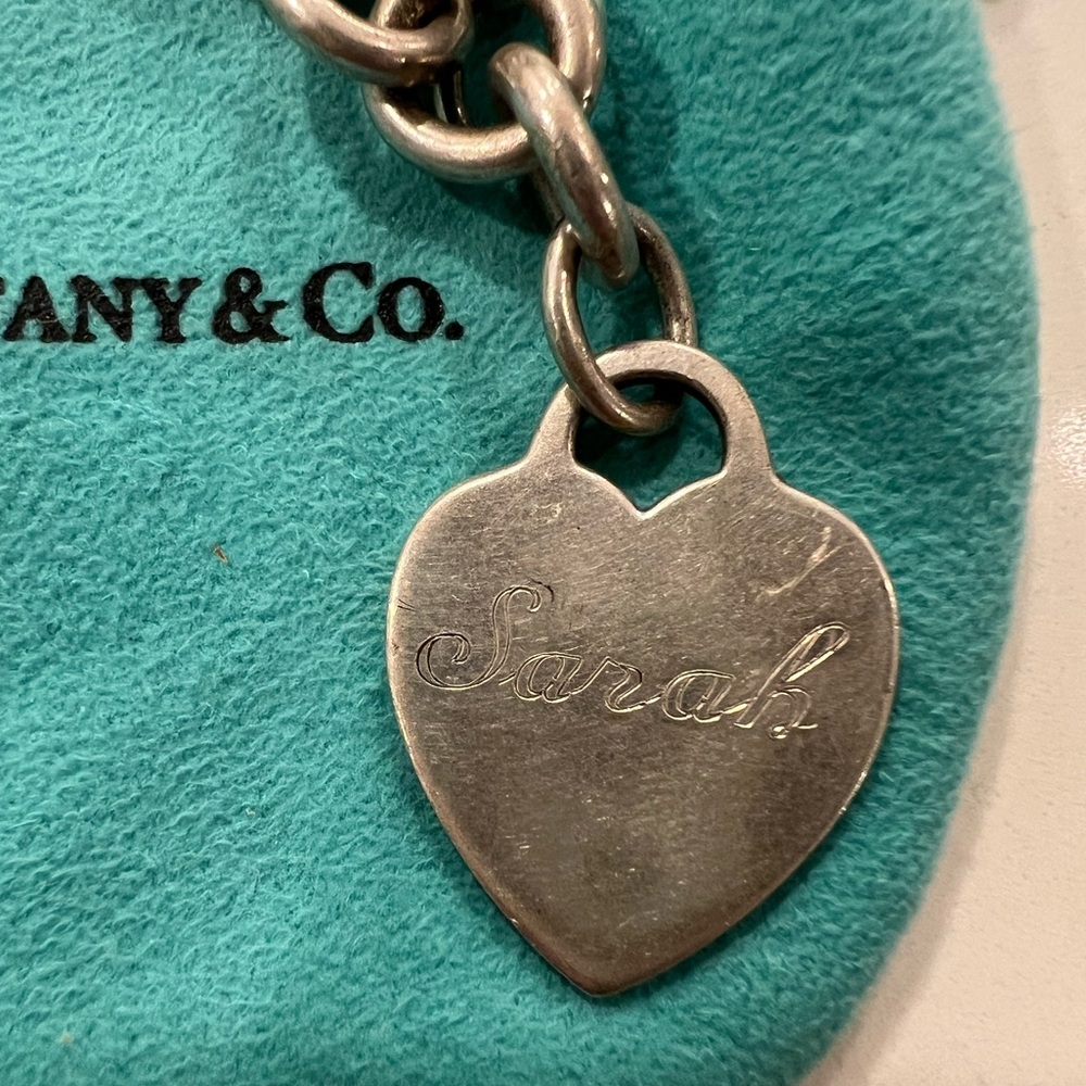 Authentic Tiffany & Co. Heart Tag Bracelet Engraved Sarah Sterling Silver 925 - Picture 2 of 7